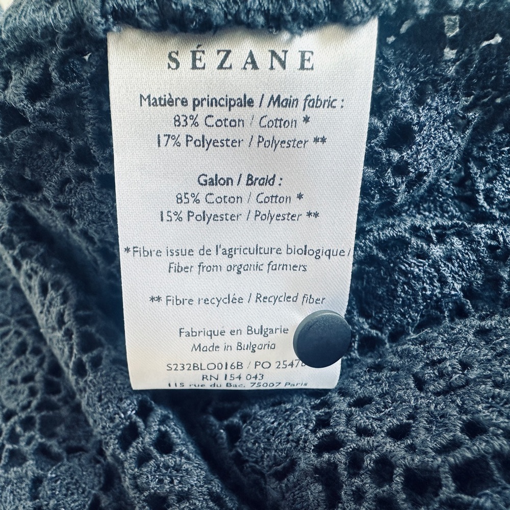 NWT Sezane Eglantine Guipure Blouse in Navy - Picture 10 of 12